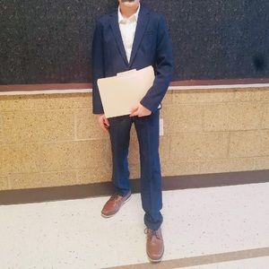 H & M navy blue suit jacket and pants